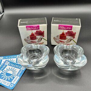 Vtg Caldier Italy Crystal Candle Holders Set of 2 Flower Shape Taper or Tealight